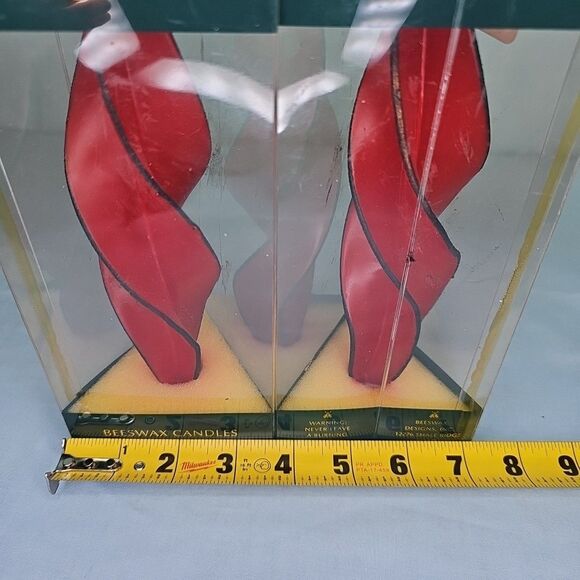Swirl Red Candle Taper BeesWax Design Spiral Set of 2 VTG USA Cali 8.5'' NIB - Picture 16 of 16
